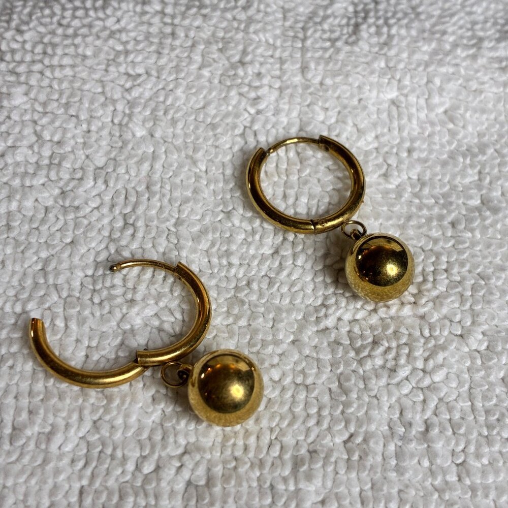 14k gold plated hoop earrings with dangling ball